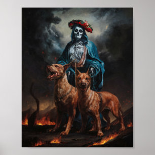 Santa Muerte con dos Posters de perros