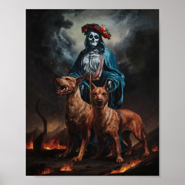 Santa Muerte con dos Posters de perros (Frente)