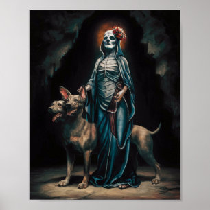 Santa Muerte oscura con dos Posters de perros con 