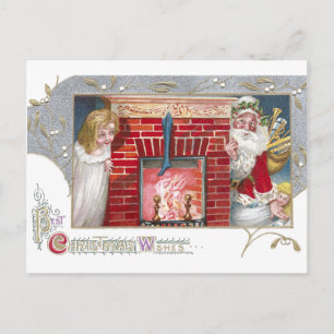 Santa, Mujer y Chimenea Vintage Navidad