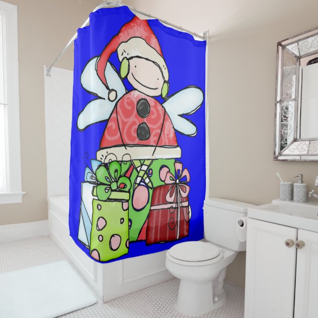 Santa Navidades Cortina de Ducha Azul (In situ)