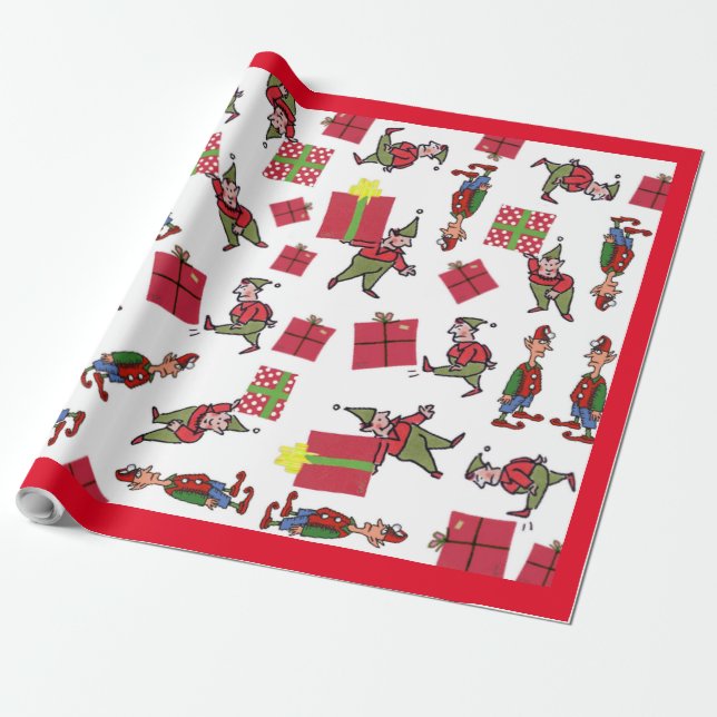 Santa Navidades Elves papel de envolver brillante  (Desenrollado)