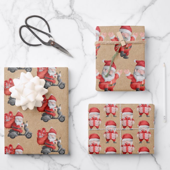 Santa Navidades Kraft Hojas de papel para envolver (Anverso)