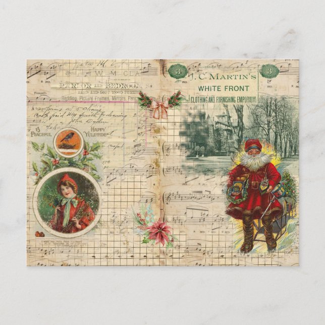 Santa navideño vintage y notas musicales  (Anverso)