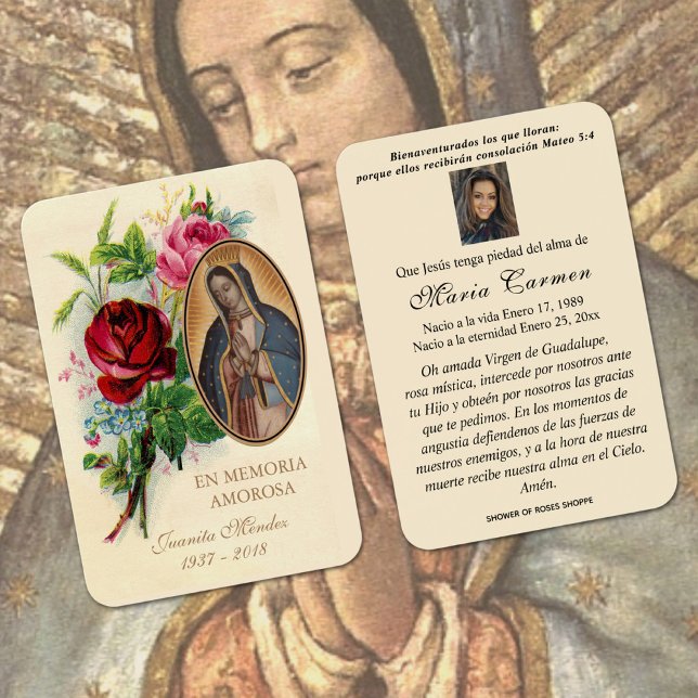 Santa Oración de Nuestra Señora de Guadalupe (Our Lady of Guadalupe Catholic Funeral Prayer Card)
