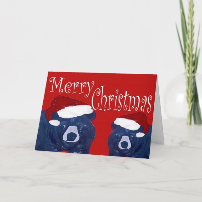 Santa osos tarjetas de felicitación de Navidad Hol (Anverso)