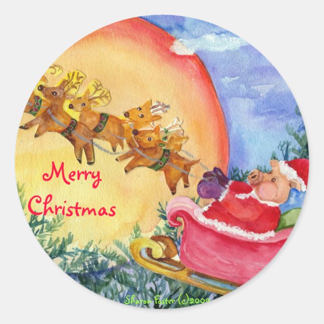 Santa Pig ofrece alegría - Pegatina de Navidad (Anverso)