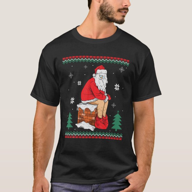Santa Pooping Down The Chimney Ugly Sweater Christ (Anverso)