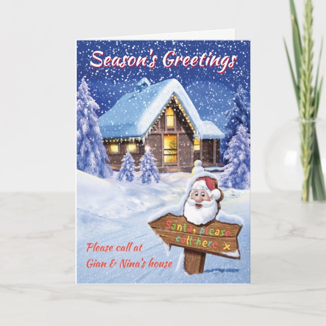 "Santa por favor llame aquí" tarjeta de Navidades  (Anverso)