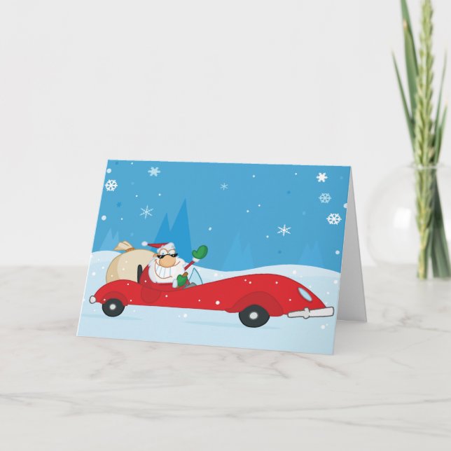 Santa que conduce una tarjeta de felicitación del (Anverso)