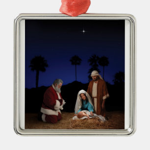 Santa que se arrodilla en la natividad - ornamento
