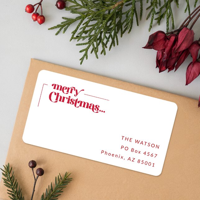 Santa Red Script Feliz Navidad Etiqueta de devoluc (Subido por el creador)