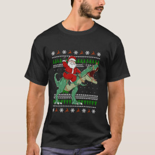 Santa Riding Dino Funny Navidades Ugly Sweater Lon