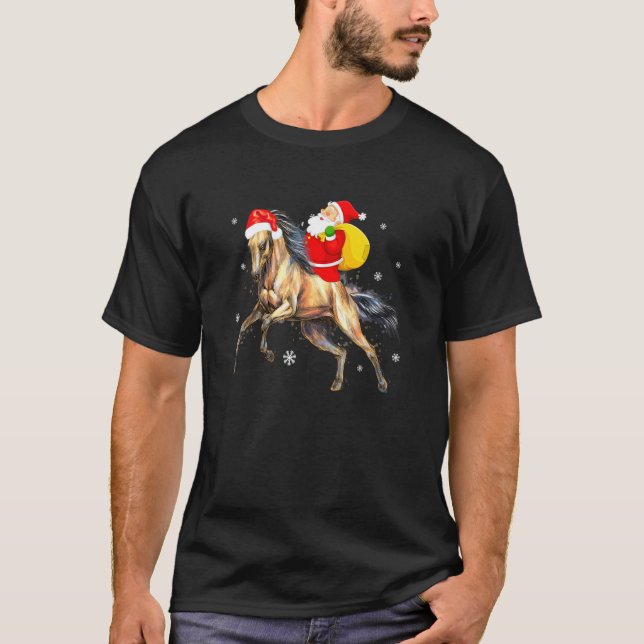 Santa Riding Horse Christmas Lights Sweater Xmas (Anverso)
