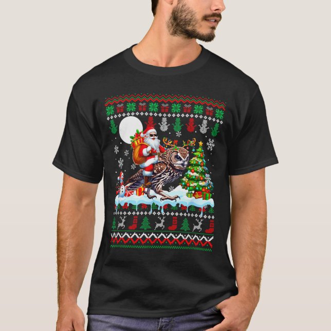 Santa Riding Reindeer Owl Sweater Xmas Tree Snowma (Anverso)