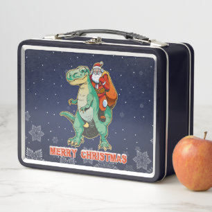 Santa Riding T Rex - Merry Trexmas