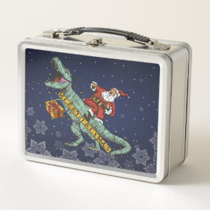Santa Riding T Rex - Merry Trexmas