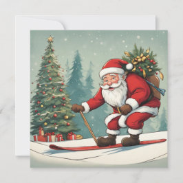 Santa Skis Una tarjeta plana