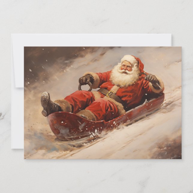 Santa Sledding Nieve Feliz Navidad Vintage (Anverso)