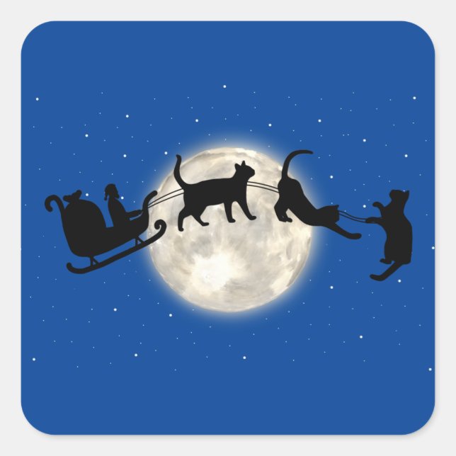 Santa sleigh con Pegatina de gatos graciosos (Anverso)