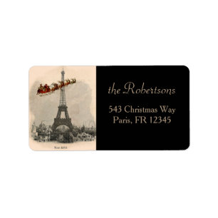 Santa sobre etiqueta del navidad de París