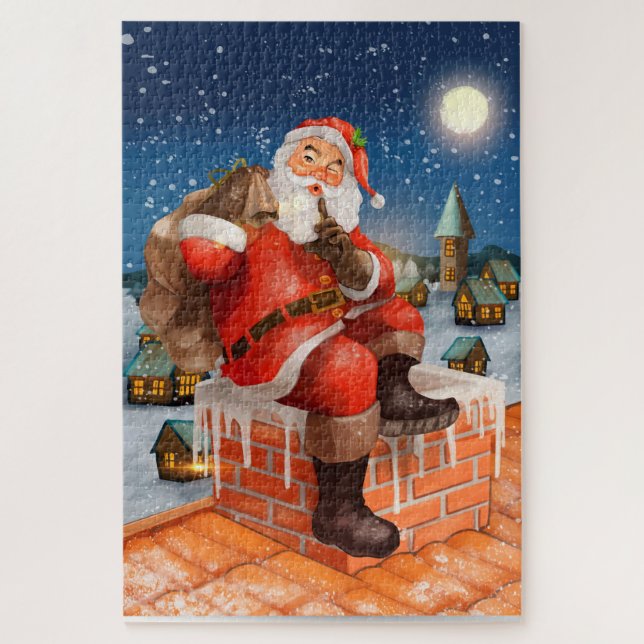 Santa sobre Navidades de chimenea Rompecabezas (Vertical)