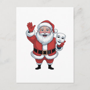 Santa sosteniendo una cara de mimo Teatro Navidad