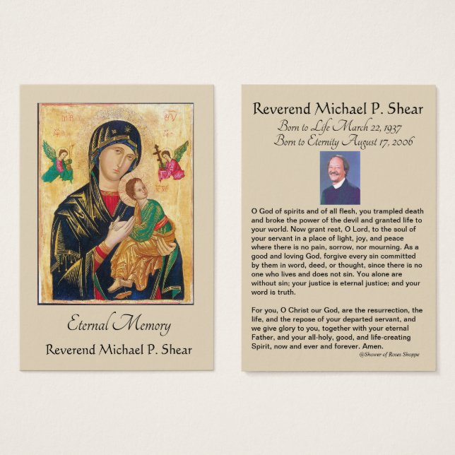 Santa Tarjeta Católica de Funeral Bizantino (Anverso y reverso)