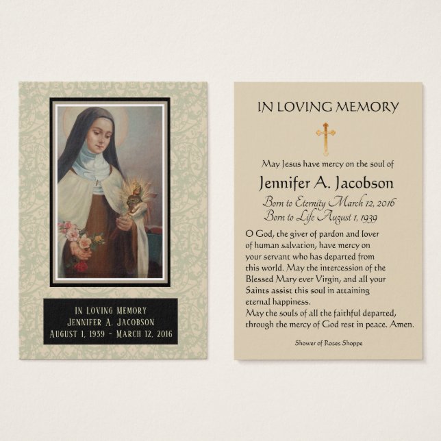 Santa Teresa de Lisieux Funeral Memorial (Anverso y reverso)