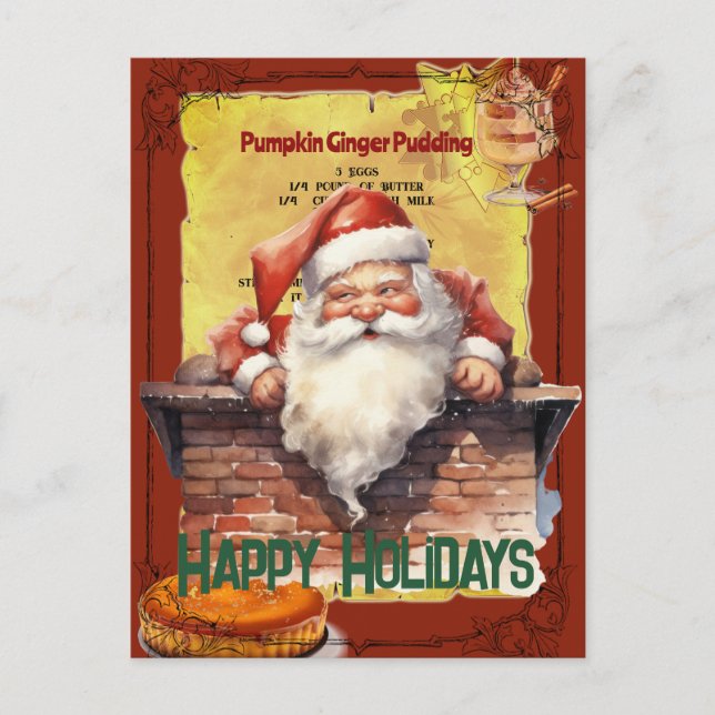 Santa Top de una chimenea con receta | Postal (Anverso)