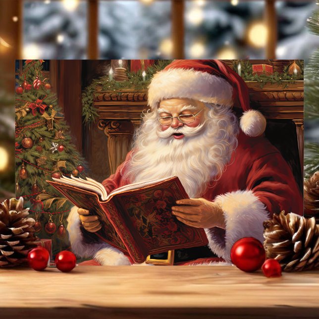 Santa tradicional leyendo un libro en Navidad (Subido por el creador)