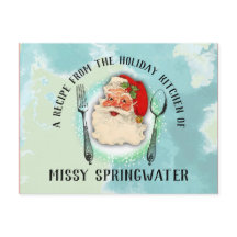 Santa utensilios cocinando tarjeta de recetas de v