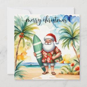 Santa va a Surf Tarjeta de Navidad para surfista