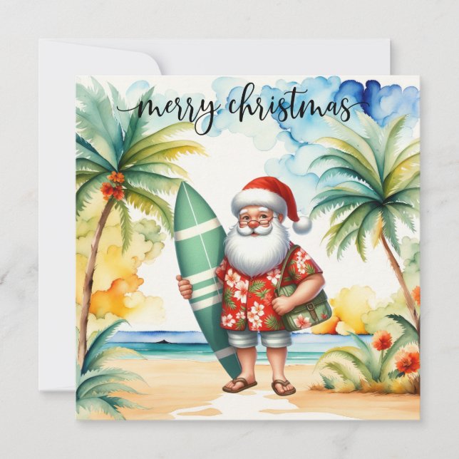 Santa va a Surf Tarjeta de Navidad para Surfista (Anverso)