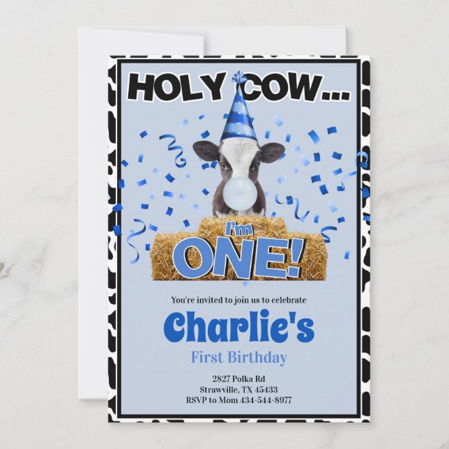 Santa vaca, soy una invitación de cumpleaños (Anverso)