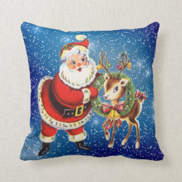 santa vintage y almohada de lanzamiento de renos