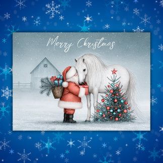Santa y caballo blanco mágico invierno Navidad