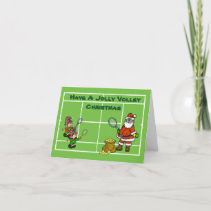 Santa y Duendes Jugando Tenis Tarjeta de Navidad