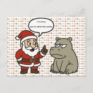 Santa y hipopótamo divertidos y lindos de Navidad