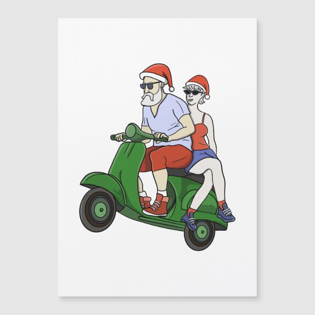 Santa y la Sra. Claus montando un scooter (Anverso)