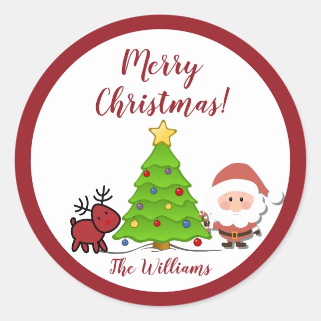 Santa y los renos Feliz Navidad Pegatinas (Anverso)