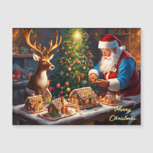 Santa y los renos hacen casa de pan de jengibre