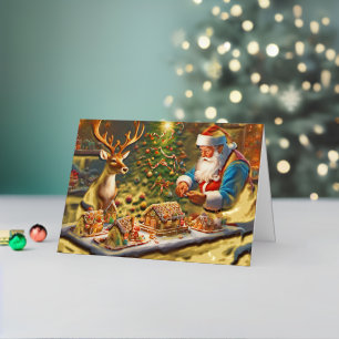 Santa y los renos hacen casa de pan de jengibre