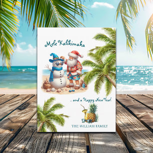 Santa y Muñeco de Nieve Mele Kalikimaka Navidad