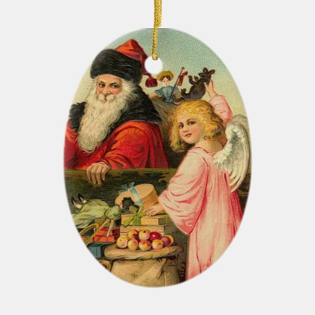 Santa y ornamento del navidad del ángel (Frente)