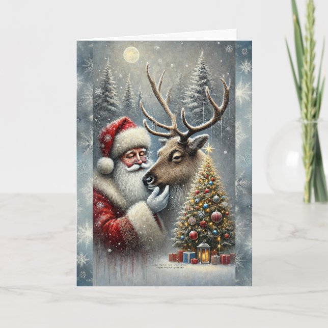 Santa y reno, bosque de nieve, árbol de Navidad 5 (Anverso)