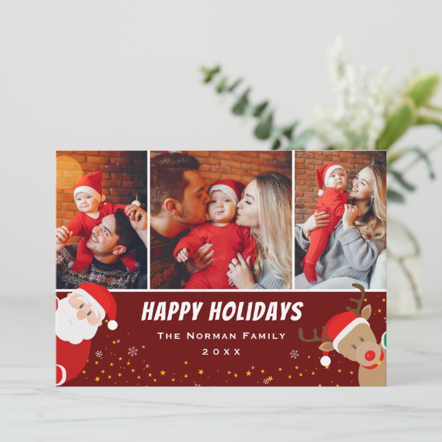 Santa y reno Feliz Navidad 3 Foto (Anverso de pie)