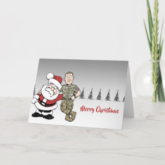 Santa y soldado estadounidense tarjeta de Navidad