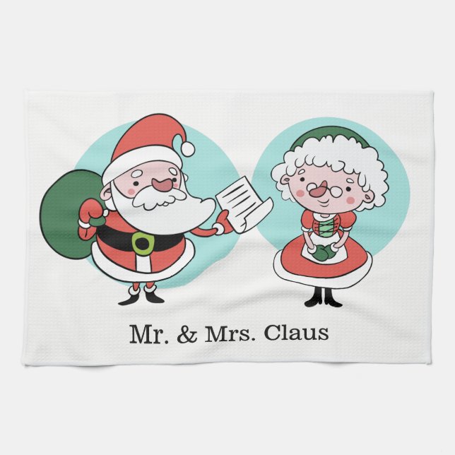 Santa y Sra. Claus nombre de la toalla de cocina (Horizontal)