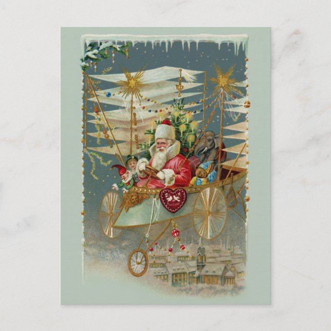 Santa y su asombrosa postal de máquina voladora (Anverso)